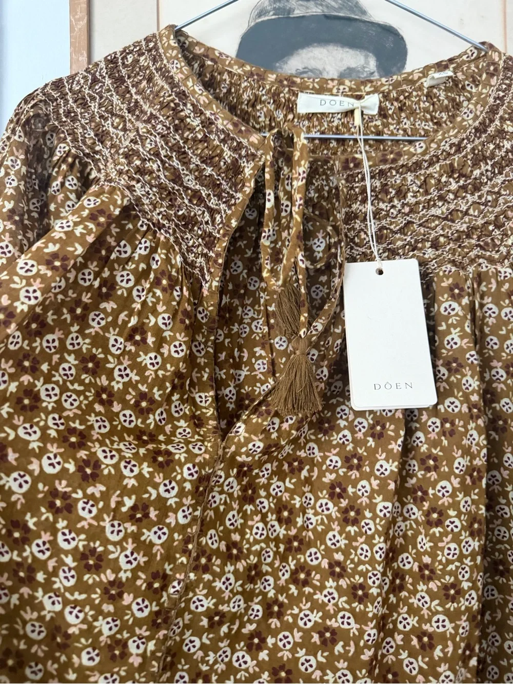 DÔEN Ariste Top Golden Mesa Flor NWT XS Hand Smocked Prairie Blouse